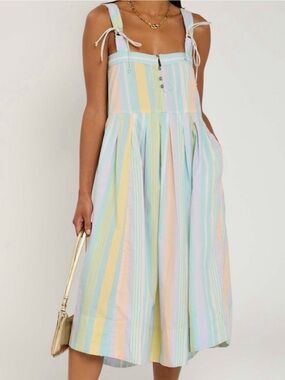 NWOT Free People Pastel Stripe Tie-Shoulder Jumpsuit Dress